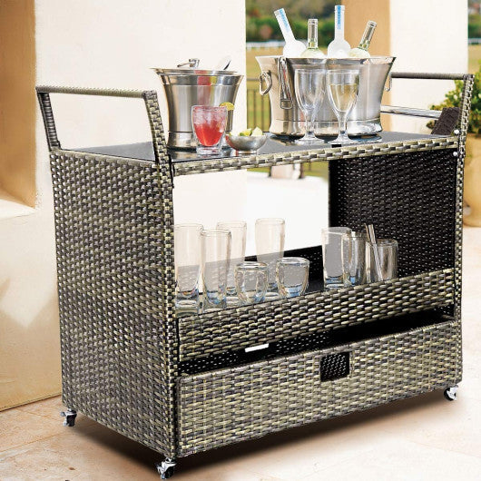 Costway Rolling Portable Rattan Wicker Kitchen Trolley Cart