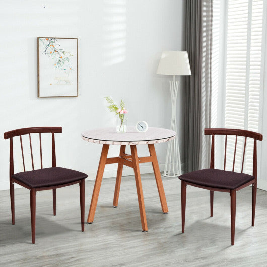 Costway Round Dining Table with Steel Frame & Tempered Glass Top