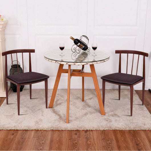 Costway Round Dining Table with Steel Frame & Tempered Glass Top