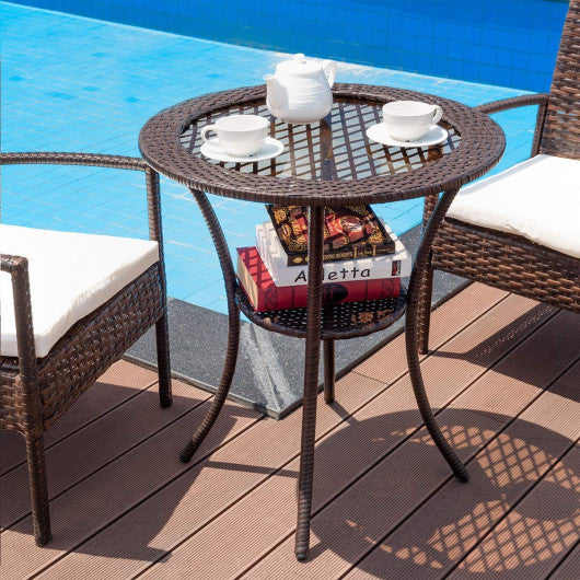 Costway Round Rattan Wicker Coffee Table with Lower Shelf