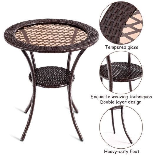 Costway Round Rattan Wicker Coffee Table with Lower Shelf