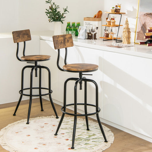 Costway Rustic Brown Adjustable Swivel Counter-Height Stool with Arc-Shaped Backrest