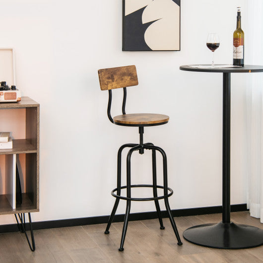 Costway Rustic Brown Adjustable Swivel Counter-Height Stool with Arc-Shaped Backrest