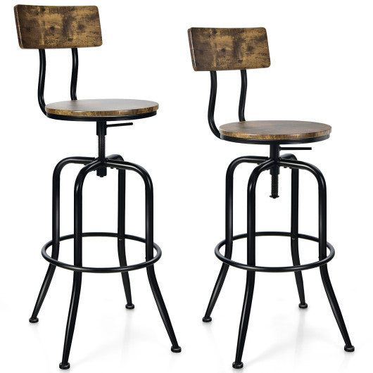 Costway Rustic Brown Adjustable Swivel Counter-Height Stool with Arc-Shaped Backrest