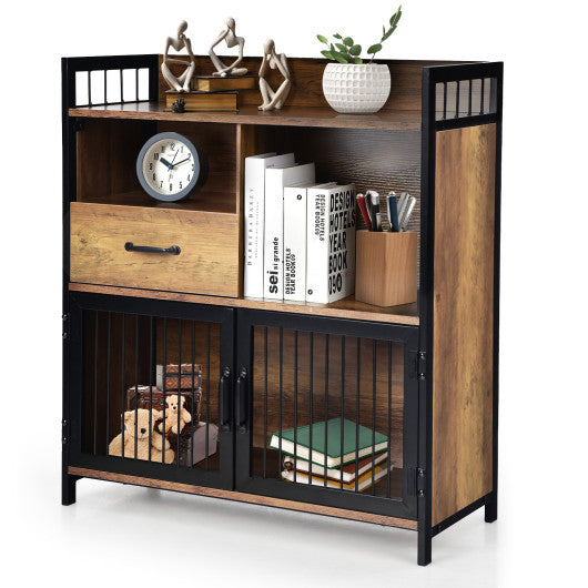 Costway Rustic Brown Buffet Cabinet with Drawer and Wood Storage Shelf for Kitchen