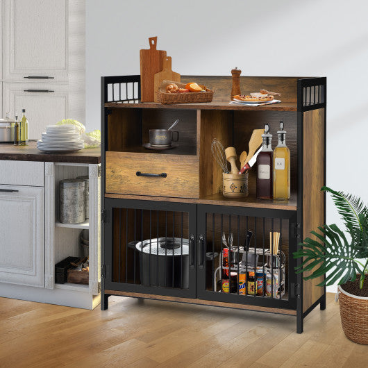 Costway Rustic Brown Buffet Cabinet with Drawer and Wood Storage Shelf for Kitchen