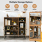 Costway Rustic Brown Buffet Kitchen Storage Cupboard with Glass Door and Adjustable Shelves
