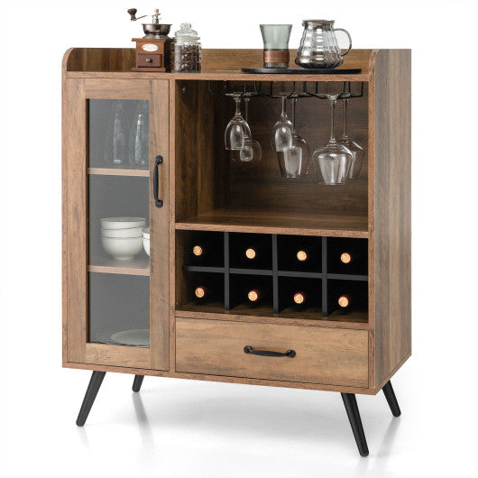 Costway Rustic Brown Buffet Sideboard with Removable Wine Rack and Glass Holder