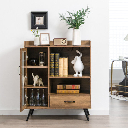 Costway Rustic Brown Buffet Sideboard with Removable Wine Rack and Glass Holder