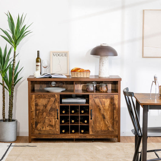 Costway Rustic Brown Farmhouse Sideboard with Detachable Wine Rack and Cabinets