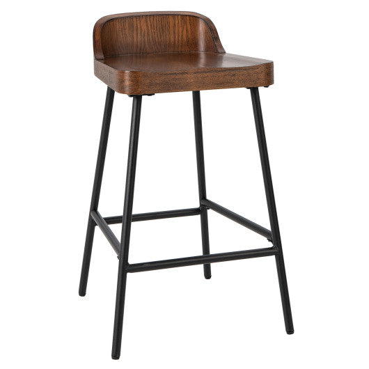 Costway Rustic Brown Industrial 24.5 Inches Bar Stool with Backrest and Saddle Seat