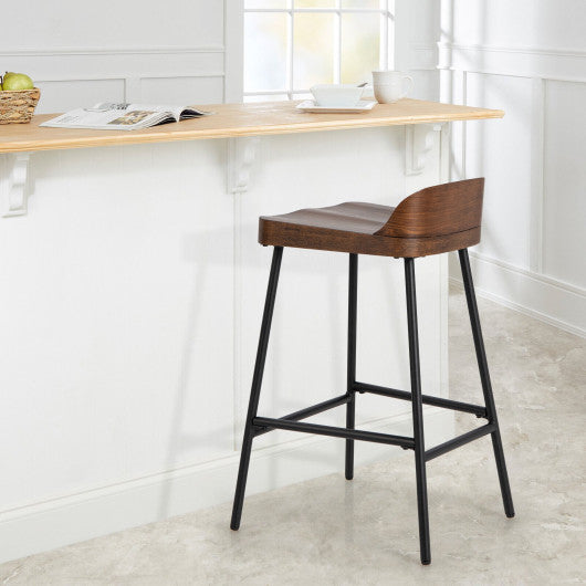 Costway Rustic Brown Industrial 24.5 Inches Bar Stool with Backrest and Saddle Seat