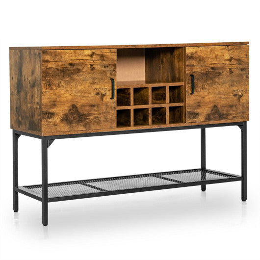 Costway Rustic Brown Industrial Kitchen Buffet Sideboard with Wine Rack and 2 Doors