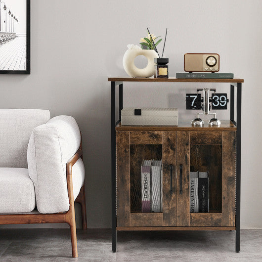 Costway Rustic Brown Industrial Sideboard Buffet Cabinet with Removable Wine Rack