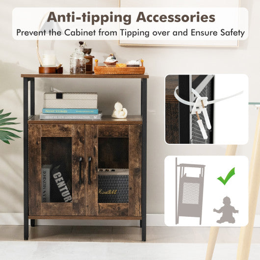Costway Rustic Brown Industrial Sideboard Buffet Cabinet with Removable Wine Rack