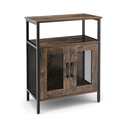 Costway Rustic Brown Industrial Sideboard Buffet Cabinet with Removable Wine Rack