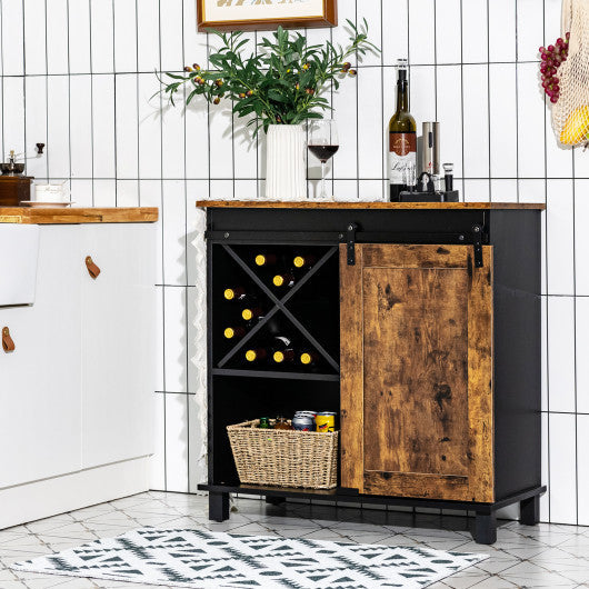Costway Rustic Brown Industrial Storage Cabinet with Sliding Barn Door
