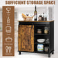 Costway Rustic Brown Industrial Storage Cabinet with Sliding Barn Door