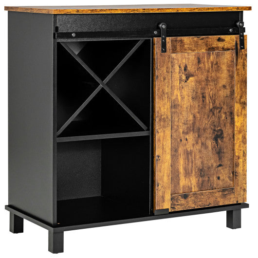 Costway Rustic Brown Industrial Storage Cabinet with Sliding Barn Door