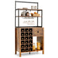 Costway Rustic Brown Kitchen Baker's Rack Freestanding Wine Rack Table with Glass Holder and Drawer