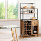 Costway Rustic Brown Kitchen Baker's Rack Freestanding Wine Rack Table with Glass Holder and Drawer