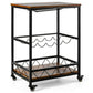 Costway Rustic Brown Kitchen Bar Cart Serving Trolley on Wheels with Wine Rack Glass Holder