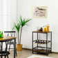 Costway Rustic Brown Kitchen Bar Cart Serving Trolley on Wheels with Wine Rack Glass Holder