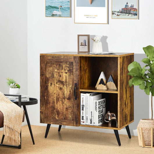 Costway Rustic Brown Mid-century Storage Cabinet with Single Door and Adjustable Shelves