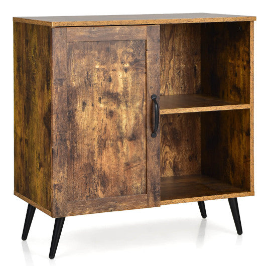 Costway Rustic Brown Mid-century Storage Cabinet with Single Door and Adjustable Shelves