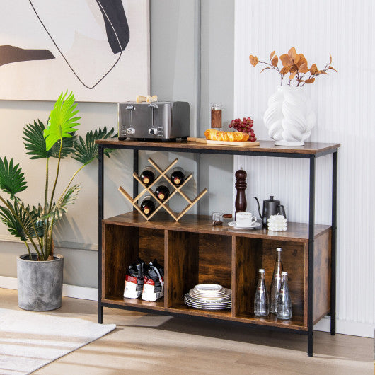 Costway Rustic Brown Modern Kitchen Buffet Sideboard with 3 Compartments