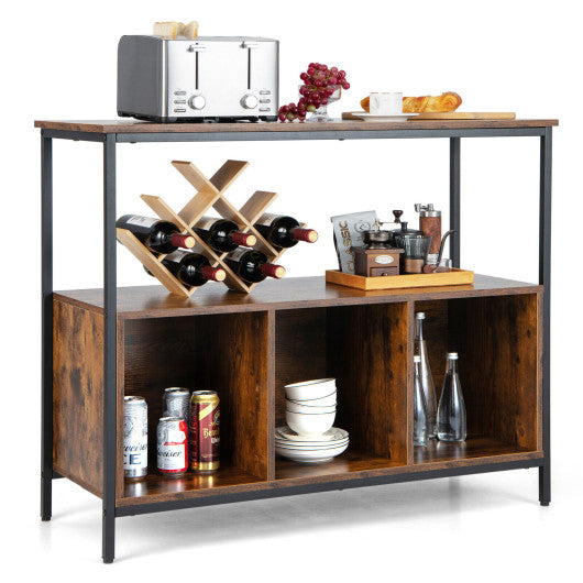 Costway Rustic Brown Modern Kitchen Buffet Sideboard with 3 Compartments