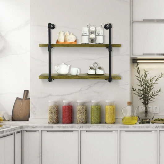 Costway Rustic Pipe Shelving Vintage Industrial Pipe Wall Shelf-A