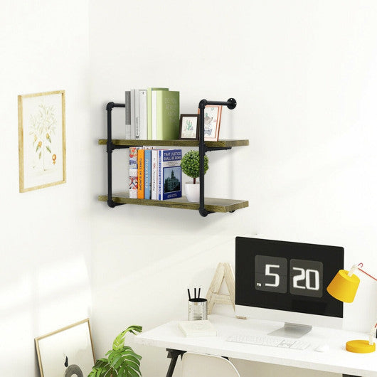 Costway Rustic Pipe Shelving Vintage Industrial Pipe Wall Shelf-A