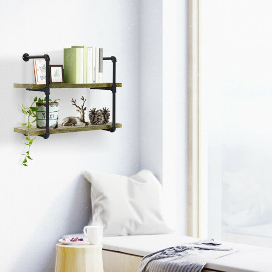 Costway Rustic Pipe Shelving Vintage Industrial Pipe Wall Shelf-A