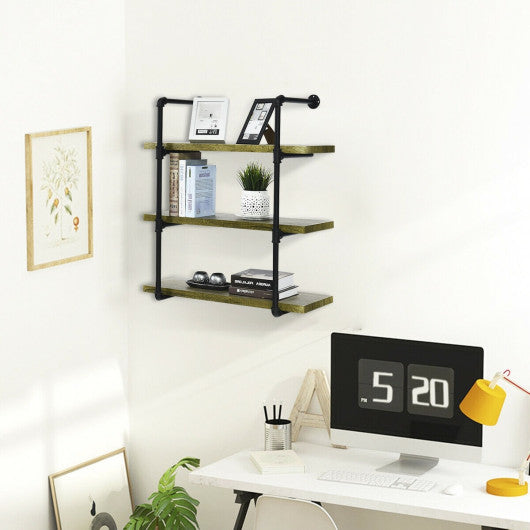 Costway Rustic Pipe Shelving Vintage Industrial Pipe Wall Shelf-B