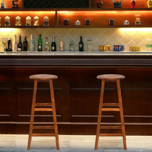 Costway Set of 2 30" Acacia Wood Barstools with Round Seat and Square Leg