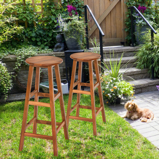 Costway Set of 2 30" Acacia Wood Barstools with Round Seat and Square Leg