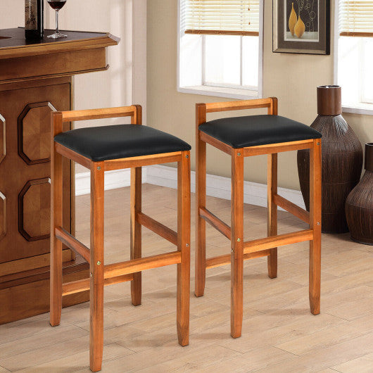 Costway Set of 2 Acacia Solid Wood Counter Height Bar Stool with Cushioned Seat