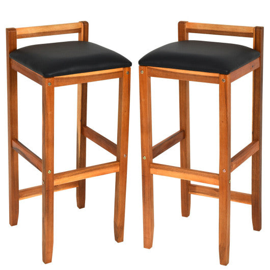 Costway Set of 2 Acacia Solid Wood Counter Height Bar Stool with Cushioned Seat