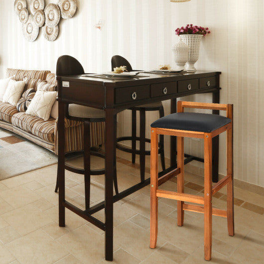 Costway Set of 2 Acacia Solid Wood Counter Height Bar Stool with Cushioned Seat