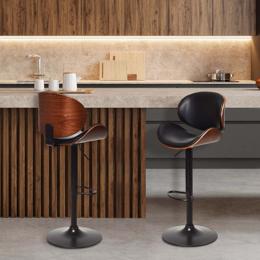 Costway Set of 2 Adjustable Swivel PU Leather Bar Stools with Curved Footrest