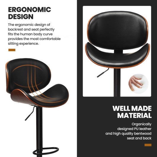 Costway Set of 2 Adjustable Swivel PU Leather Bar Stools with Curved Footrest