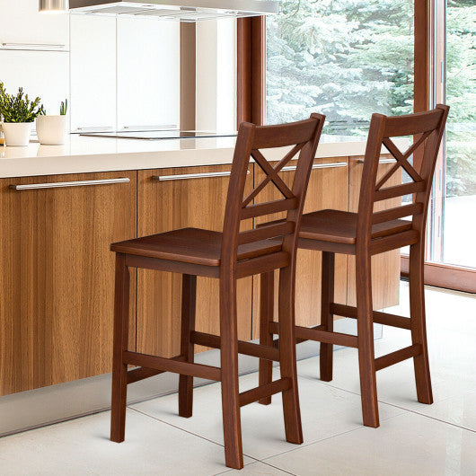 Costway Set of 2 Bar Stools 24" Counter Height Chairs with Rubber Wood Legs