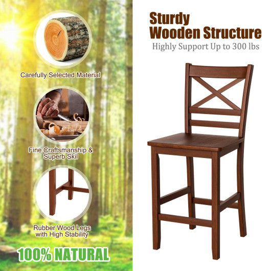 Costway Set of 2 Bar Stools 24" Counter Height Chairs with Rubber Wood Legs