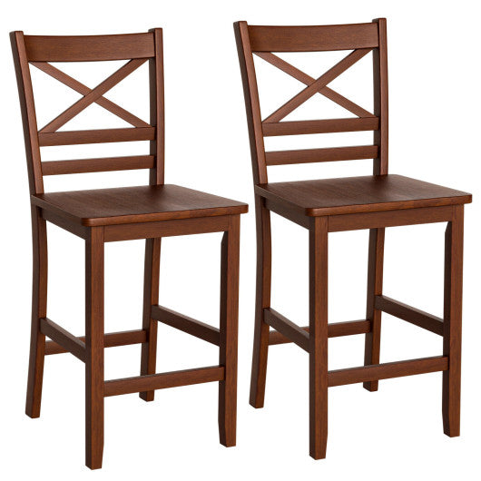 Costway Set of 2 Bar Stools 24" Counter Height Chairs with Rubber Wood Legs