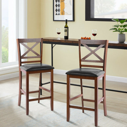 Costway Set of 2 Bar Stools 25" Counter Height Chairs with PU Leather Seat