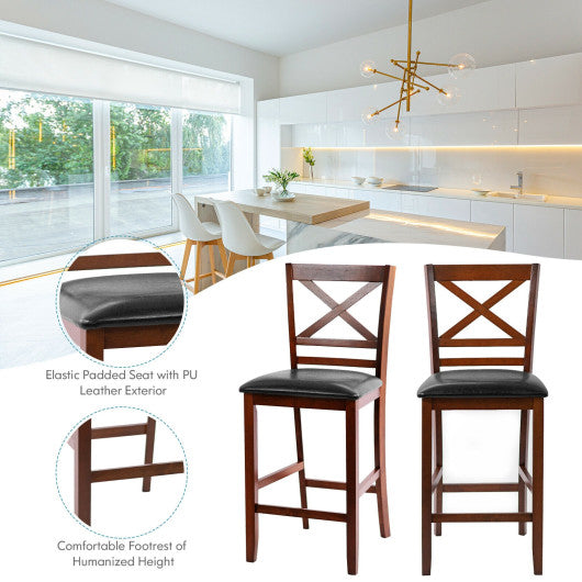 Costway Set of 2 Bar Stools 25" Counter Height Chairs with PU Leather Seat