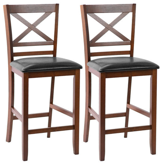 Costway Set of 2 Bar Stools 25" Counter Height Chairs with PU Leather Seat