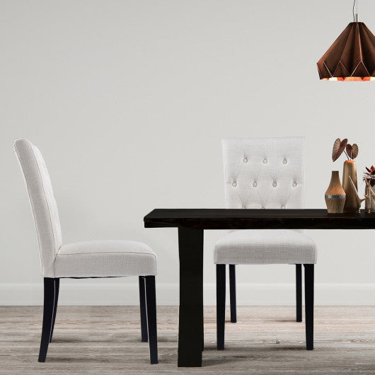 Costway Set of 2 Beige Fabric Dining Chair Armless Chair Home Kitchen Living Room Furniture