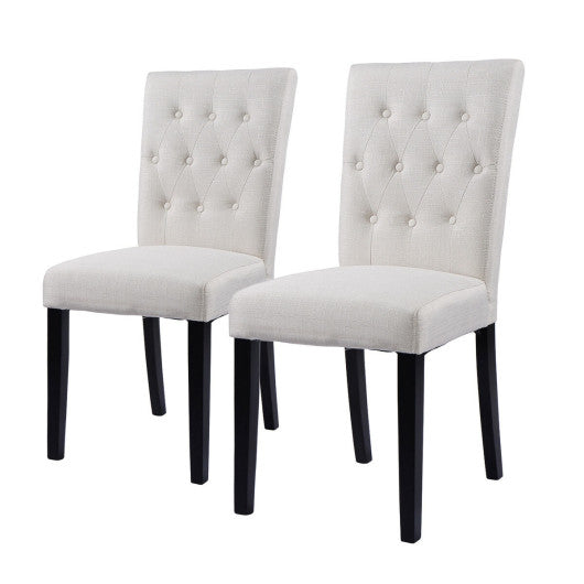 Costway Set of 2 Beige Fabric Dining Chair Armless Chair Home Kitchen Living Room Furniture